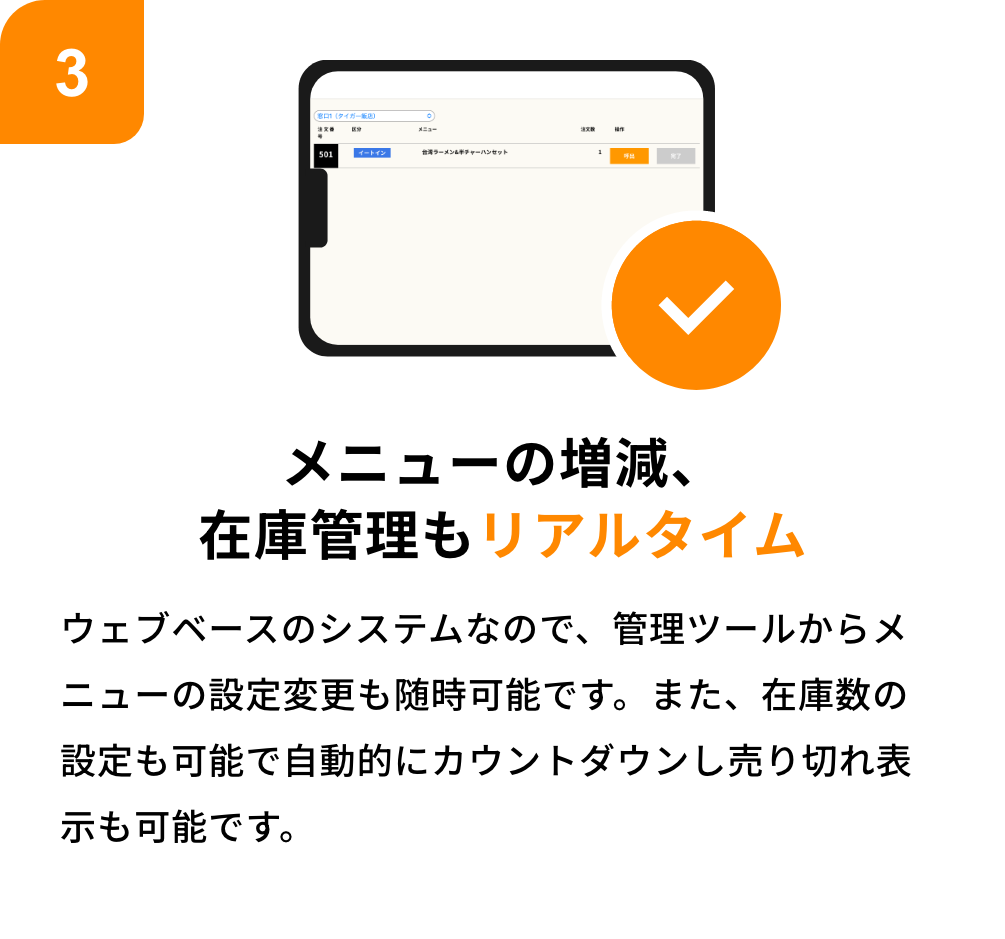 メニューの増減、在庫管理もリアルタイム
